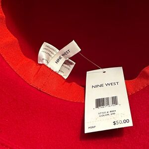 Nine West Bright Red Felt Fedora with Ribbon for women
